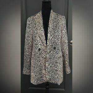 Nine West Satin Leopard Oversized Double Breasted Blazer
